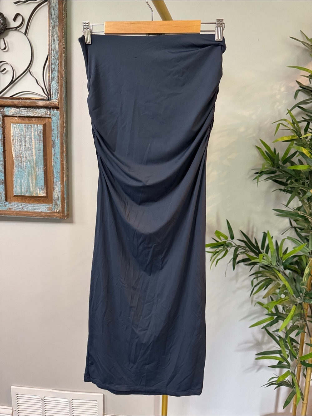 Zara strapless bodycon Navy Blue Rouched dress L